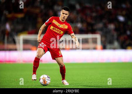 Farum, Dänemark. September 2023 25. Oliver Villadsen (23) vom FC Nordsjaelland beim 3F Superliga-Spiel zwischen FC Nordsjaelland und Hvidovre, WENN er rechts zum Dream Park in Farum ist. (Foto: Gonzales Photo/Alamy Live News Stockfoto