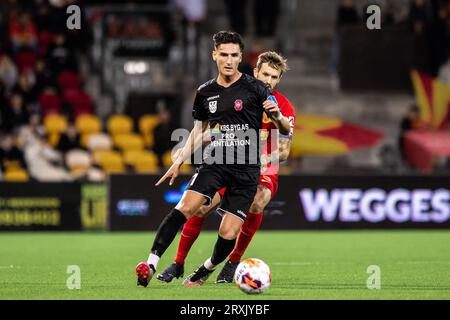 Farum, Dänemark. September 2023 25. Lirim QNG(7) von Hvidovre, WENN er während des 3F Superliga-Spiels zwischen FC Nordsjaelland und Hvidovre gesehen WIRD, WENN er rechts zum Dream Park in Farum ist. (Foto: Gonzales Photo/Alamy Live News Stockfoto