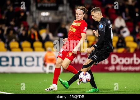 Farum, Dänemark. September 2023 25. Andreas Schjelderup (8) vom FC Nordsjaelland beim 3F Superliga-Spiel zwischen FC Nordsjaelland und Hvidovre, WENN er rechts zum Dream Park in Farum ist. (Foto: Gonzales Photo/Alamy Live News Stockfoto