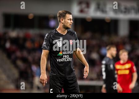 Farum, Dänemark. September 2023 25. Matti Boge (5) von Hvidovre, WENN er während des 3F Superliga-Spiels zwischen FC Nordsjaelland und Hvidovre gesehen WIRD, WENN er rechts zum Dream Park in Farum ist. (Foto: Gonzales Photo/Alamy Live News Stockfoto