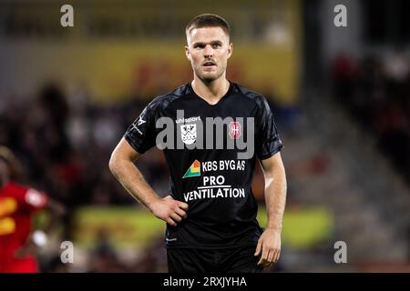 Farum, Dänemark. September 2023 25. Jonas Gemmer (6) von Hvidovre, WENN er während des 3F Superliga-Spiels zwischen FC Nordsjaelland und Hvidovre gesehen WIRD, WENN er rechts zum Dream Park in Farum ist. (Foto: Gonzales Photo/Alamy Live News Stockfoto