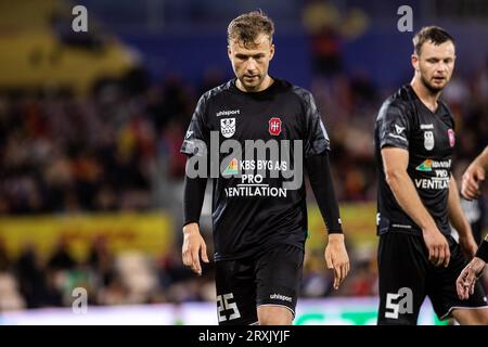 Farum, Dänemark. September 2023 25. Malte Kiilerich (25) von Hvidovre, WENN er während des 3F Superliga-Spiels zwischen FC Nordsjaelland und Hvidovre gesehen WIRD, WENN er rechts zum Dream Park in Farum ist. (Foto: Gonzales Photo/Alamy Live News Stockfoto