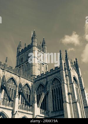 B&W Bath Abbey, die Abteikirche St. Peter und St. Paul, Bath, Somerset, England, Großbritannien, GB Stockfoto