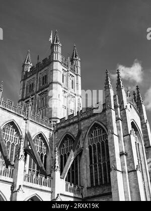 B&W Bath Abbey, die Abteikirche St. Peter und St. Paul, Bath, Somerset, England, Großbritannien, GB Stockfoto