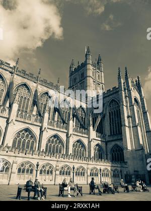 B&W Bath Abbey, die Abteikirche St. Peter und St. Paul, Bath, Somerset, England, Großbritannien, GB Stockfoto