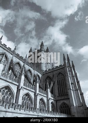 B&W Bath Abbey, die Abteikirche St. Peter und St. Paul, Bath, Somerset, England, Großbritannien, GB Stockfoto