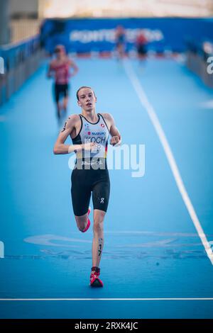 Annika Koch nahm an der Triathlon-Weltmeisterschaft 2023 in Pontevedra Teil. Stockfoto