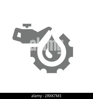 Motoröl mit Aktivkohlebehälter und Getriebesymbol. Motoröltropfen, mechanisches Symbol. Stock Vektor