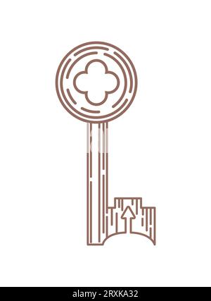 Vintage-Schlüssel im gotischen Stil. Magische Gegenstände, Fantasie, Boho. Halloween, Hexerei. Für Logo, Poster, Karten Banner Designelemente Stock Vektor