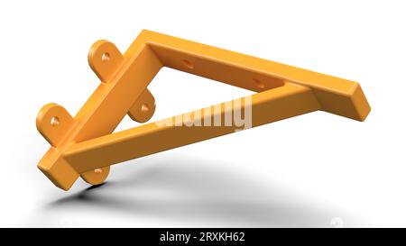 Gelber L-förmiger Bügel mit schrägem Träger. Konstruktion von Metallteilen. 3D-Rendering. Isoliert auf weißem Hintergrund Stockfoto