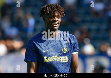 Yann Aurel Bisseck vom FC Internazionale reagiert während des Serie-A-Tim-Spiels zwischen Empoli FC und FC Internazionale im Stadio Carlo Castellani am September Stockfoto