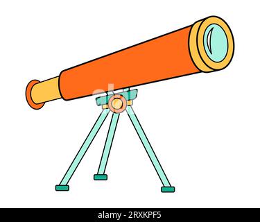 Symbol für Teleskopausrüstung der Wissenschaftsschule. Astronomie-Ausbildungslabor-Karikaturillustration. Auffällige, helle Laborausrüstung für Planetarien. Vektor Stock Vektor