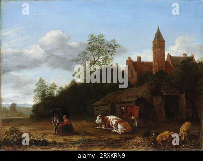 Anthonie van Borssom - Barnyard Scene Anthonie van Borssom: Dutch, Amsterdam 1630/31–1677 Amsterdam CA. 1650–55; Öl auf Leinwand Stockfoto