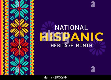 Nationales hispanisches Erbe Monat Festival Banner mit ethnischen Ornamenten und Blumen. Vector-Event-Ankündigung zur Feier des traditionellen lateinischen Festivals, um das Gefühl der Einheit und den kulturellen Stolz zu fördern Stock Vektor