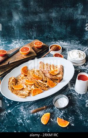 Pfannkuchen mit blutorangen Stockfoto