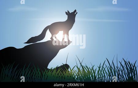 Silhouette mit wolf-Design. Handgezeichnete Vektorillustration im Minimalismus-Stil Stock Vektor