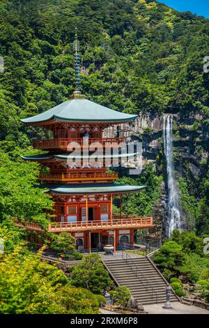 Kumano Kodo Pilgerweg. Nachisan Seiganto-ji-Tempel und Nachi Wasserfall. Nachisan. Nakahechi Route. Präfektur Wakayama. Kii Halbinsel. Kansai r Stockfoto