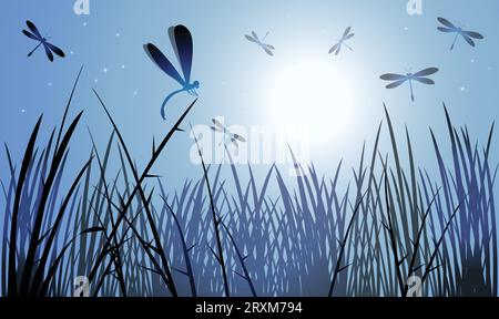 dragonfly-Design-Silhouette. Handgezeichnete Vektorillustration im Minimalismus-Stil Stock Vektor