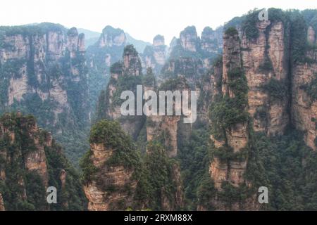 Entdecken Sie die Ruhe, während grünes Gras die majestätischen langen Berge unter Chinas atemberaubendem blauen Himmel bedeckt. Stockfoto