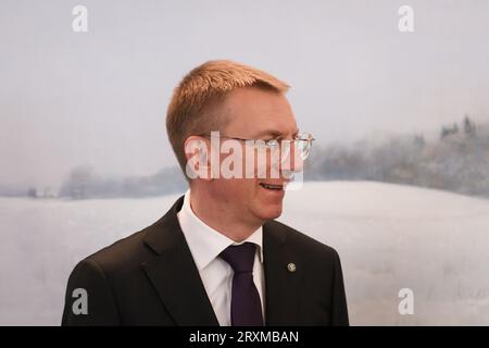 RIGA, Lettland. September 2023 26. Edgars Rinkevics (Foto), Präsident Lettlands, trifft Salome Zourabichvili, Präsident Georgiens. Quelle: Gints Ivuskans/Alamy Live News Stockfoto