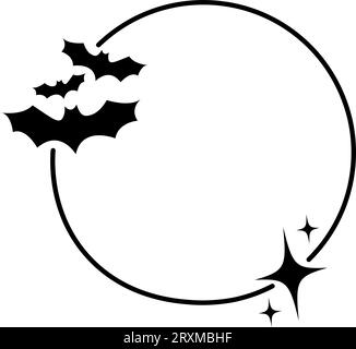 Runder Rahmen mit Fledermäusen und Sternen. Tätowierungszeichen. Dekorelemente zum Dekorieren von Halloween-Party, Poster, Einladung. Vektor-Illustration Stock Vektor