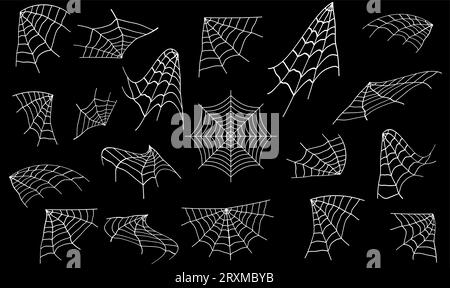 Spinnennetz-Set. Halloween handgezeichnete cobweb Kollektion.Spiderweb Icon. Isoliert auf schwarzem Hintergrund. Vektorillustration Stock Vektor