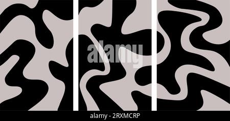 Ein Set aus drei abstrakten Postern. Moderne Wandkunst mit organischen, unregelmäßigen geometrischen Formen. Minimalistisches Bild für kreatives Design. Vektorillus Stock Vektor