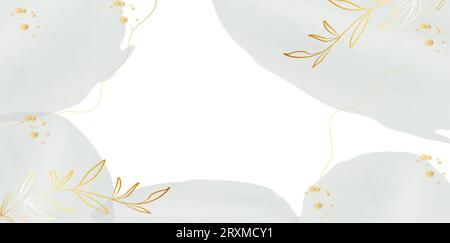 Abstrakter Kunsthintergrund. Luxuriöse Tapete im minimalen Stil mit goldener Linienkunst und botanischen Blättern, organische Formen. Aquarellhintergrund für Banner, p Stock Vektor