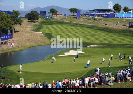 Rory McIlroy, Team Europe, belegte den 16. Platz, während einer Übungsrunde im Marco Simone Golf and Country Club in Rom, Italien, vor dem Ryder Cup 2023. Bilddatum: Dienstag, 26. September 2023. Stockfoto