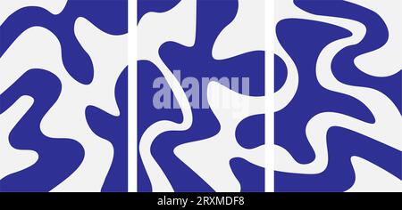 Ein Set aus drei abstrakten Postern. Moderne Wandkunst mit organischen, unregelmäßigen geometrischen Formen. Minimalistisches Bild für kreatives Design. Vektorillus Stock Vektor
