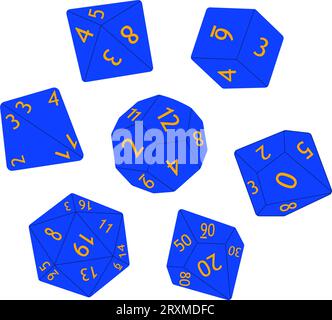 D8 D10 D12 D20 Würfel für Brettspiele. Sammlung polyedrischer Würfel mit unterschiedlichen Seiten. Vektorillustration Stock Vektor