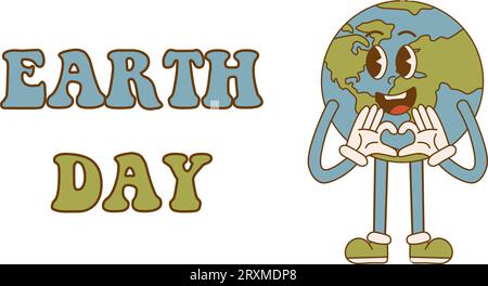 Erdtag. Der süße Planet im Retro-Stil. Umweltverträgliches Konzept. Vektorillustration Stock Vektor