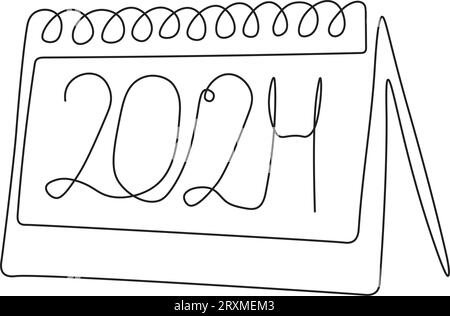 Loseblatt-Kalender mit fortlaufender Linienzeichnung. Organisatorkonzept. Schaltjahr. Vektorillustration Stock Vektor