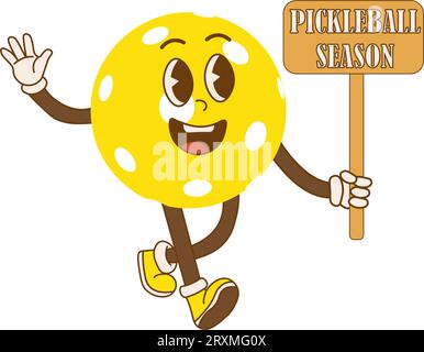 Pickleball-Zeichentrickfigur mit Schläger, für jedes Unternehmen, insbesondere für Poster, Flyer, Aufkleber, Memes usw. Isoliert auf weißem Hintergrund.Vecto Stock Vektor
