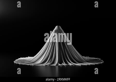 Geheimnisvolle und gruselige Figur, bedeckt mit weißem Tuch. 3D-Illustration eines geisterähnlichen Objekts auf schwarzem Hintergrund Stockfoto