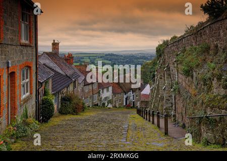 Gold Hill Shaftesbury Dorset England, auch bekannt als Hovis Hill Stockfoto