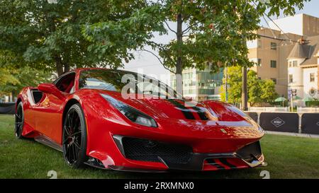 DETROIT, MI/USA - 23. SEPTEMBER 2023: Ein Ferrari 488 Pista, Detroit Concours'd Elegance. Stockfoto