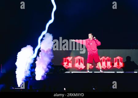 Mailand, Italien. September 2023. Salmo tritt live beim Marrageddon Festival im Ippodromo SNAI La Maura am 23. September 2023 in Mailand auf (Foto: Alessandro Bremec/NurPhoto) Credit: NurPhoto SRL/Alamy Live News Stockfoto