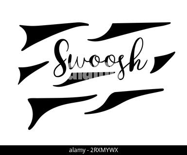 Kalligrafisches Underline-Swoosh-Heck-Set, Doodle-Markierungsstreifen. Schwarze Retro-Kalligraphie-Striche oder -Ornamente. Vektorillustration. Stock Vektor