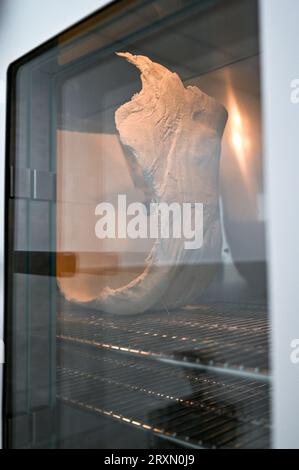 LWIW, UKRAINE - 26. SEPTEMBER 2023 - Eine Prothese wird im ungebrochenen Nationalen Rehabilitationszentrum in Lwiw, Westukraine, hergestellt. Stockfoto