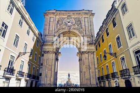 Das Arco da Rua Agusta, Lissabon, Portugal, hat man von der Stadtseite aus gesehen. Stockfoto