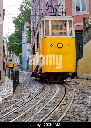 Die Seilbahn Calgada da Gloria, Lissabon, Portugal. Stockfoto