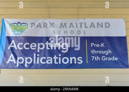 Orlando, FL, USA. September 2023 26. Außenansicht der Park Maitland School im Broward County, nachdem Gouverneur Ron DeSantis am 26. September 2023 „direkte Beziehungen zur Kommunistischen Partei Chinas“ in Orlando, Florida, bezeichnete. Quelle: Dee Cee Carter/Media Punch/Alamy Live News Stockfoto