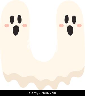 Niedlicher Halloween-Buchstabe U-Geisterfigur. Lustige Kinder dekorative Beschriftung. Für T-Shirt, Kindergartendekoration, Babydusche, Grußkarte Stock Vektor