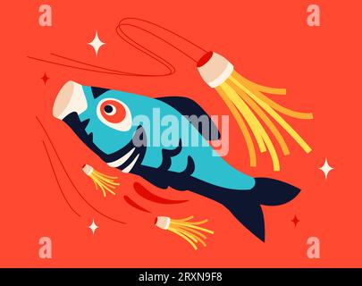 Japanische Dekoration in der Fischform- moderne farbige Vektorillustration Stock Vektor