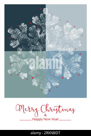 Weihnachtsgrüßkarte, Hintergrund oder Etikett mit einer strukturierten Schneeflocke in weiß und Blau. Vektorillustration Stock Vektor