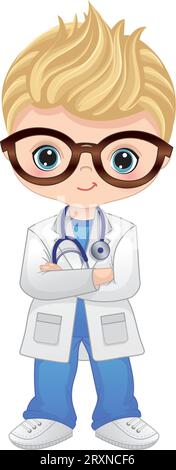 Vector Cartoon niedlicher kleiner Arzt mit Stethoskop Stock Vektor