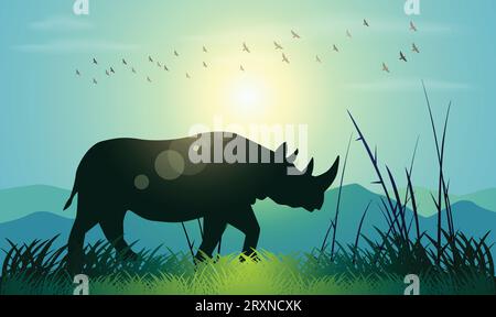 Rhino-Design-Silhouette. Handgezeichnete Vektorillustration im Minimalismus-Stil Stock Vektor