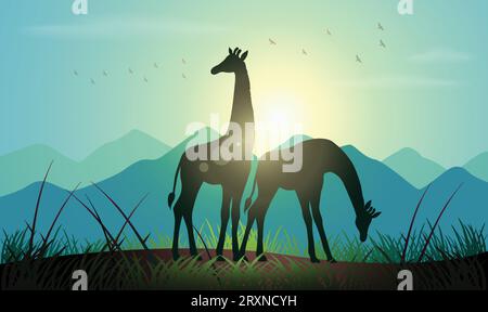 Silhouette mit Giraffendesign. Handgezeichnete Vektorillustration im Minimalismus-Stil Stock Vektor