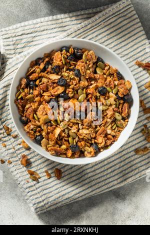 Gesunde hausgemachte Blueberry Granola Frühstück Müsli in einer Schüssel Stockfoto